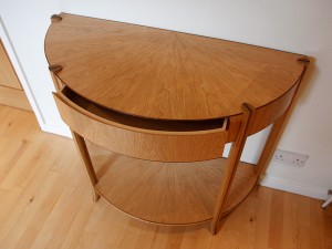 bespoke half elliptical freestanding tables in oak and walnut